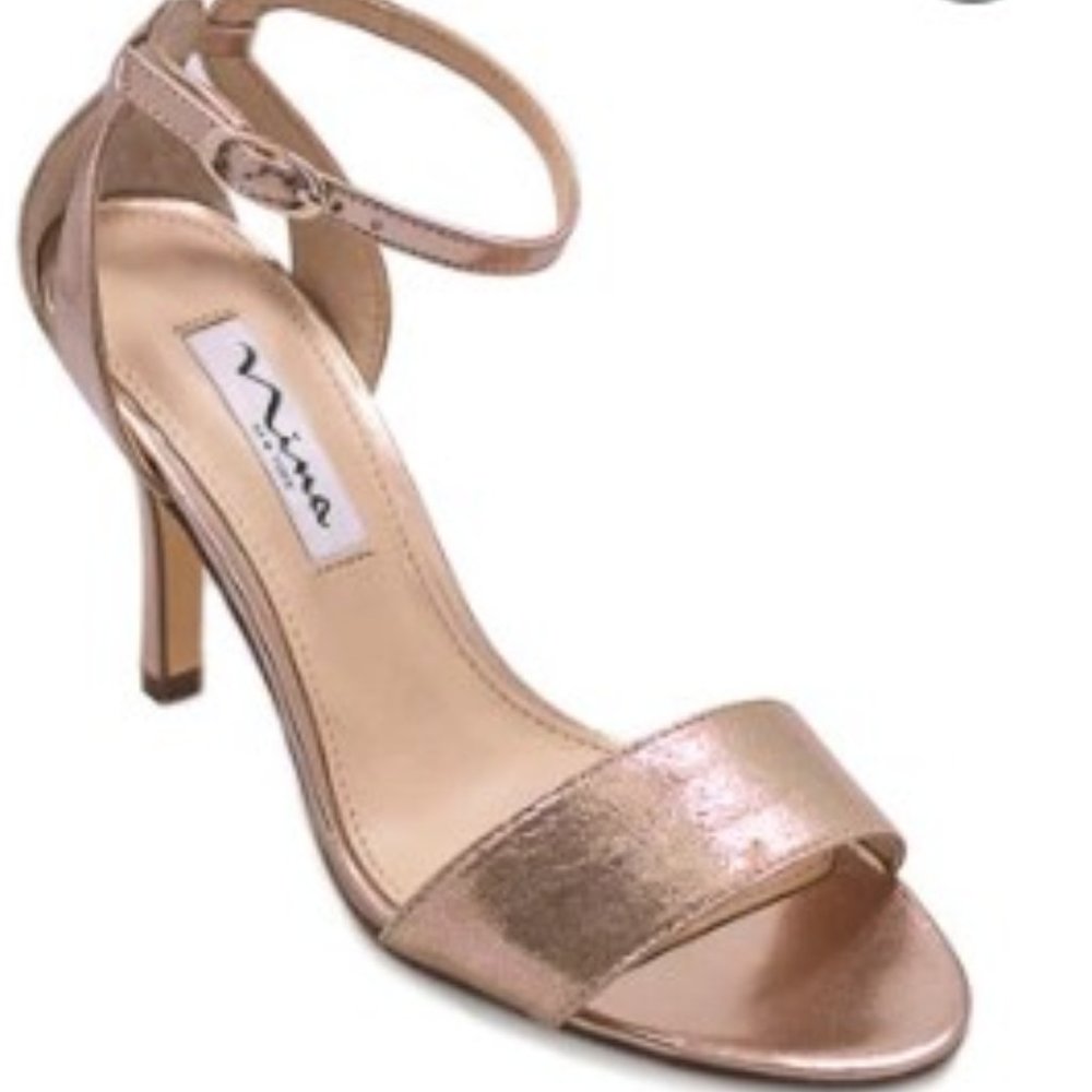 Gorgeous NINA Pale Metallic Rose Gold Strappy Sandals / Heels 6.5 M